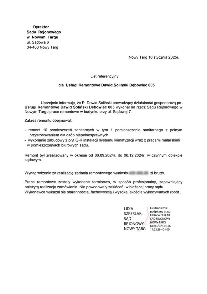 Referencje opinie Remonty Soliński Podkarpackie